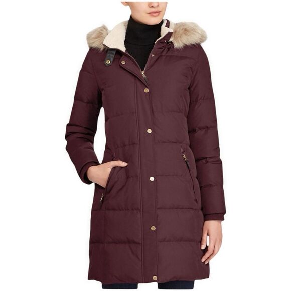 Lauren Ralph Lauren Parka Coat Size Large Burgundy Mid Length *missing hood - Picture 2 of 16